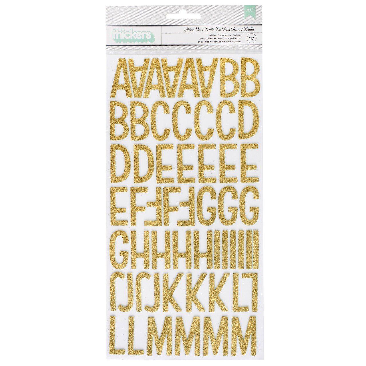Sunshine & Good Times Thickers Stickers 5.5"X11" 117/Pkg-Shine On Alpha/Gold Glittered Foam